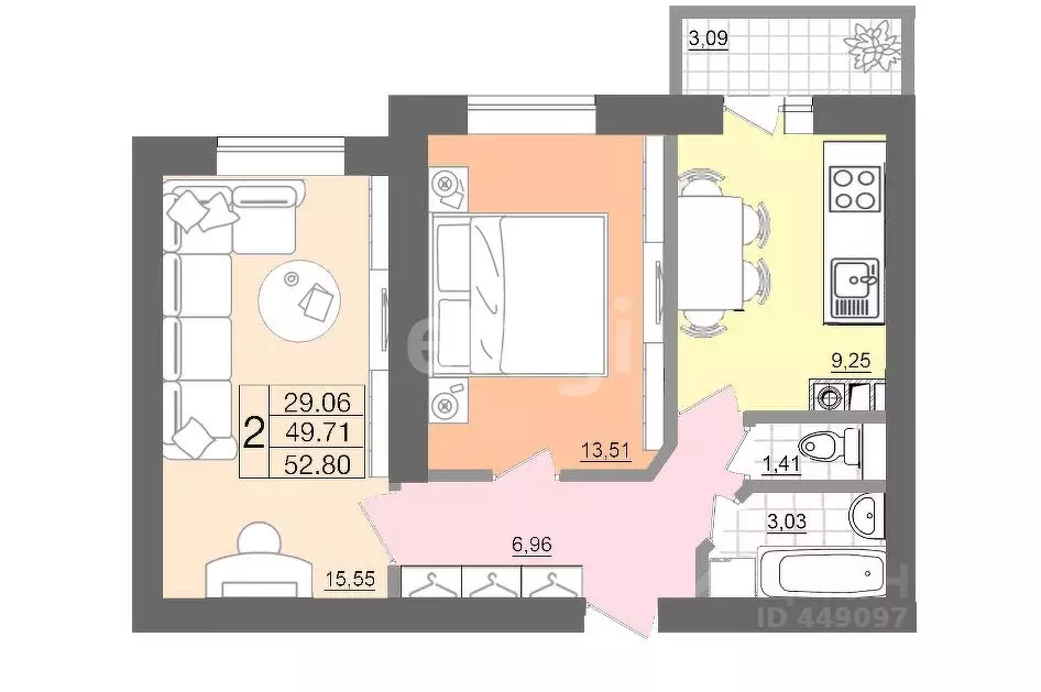 2-к кв. Смоленская область, Смоленск Вяземская ул., 34Б (49.9 м) - Фото 1
