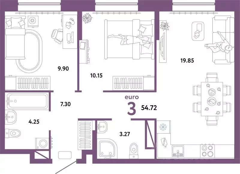 3-к кв. Тюменская область, Тюмень Интернациональная ул., 199к10 (54.72 ... - Фото 1