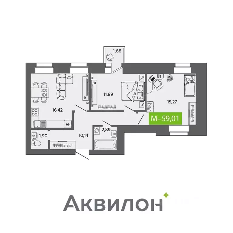 2-к кв. Архангельская область, Северодвинск ул. Ломоносова, 79 (59.01 ... - Фото 0