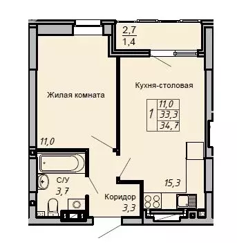 1-комнатная квартира: Волгоград, Кировский район (34.7 м) - Фото 0