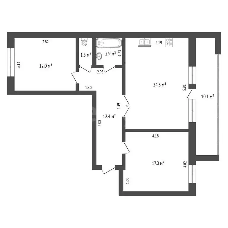 2-комнатная квартира: Тюмень, Широтная улица, 128 (70.1 м) - Фото 1
