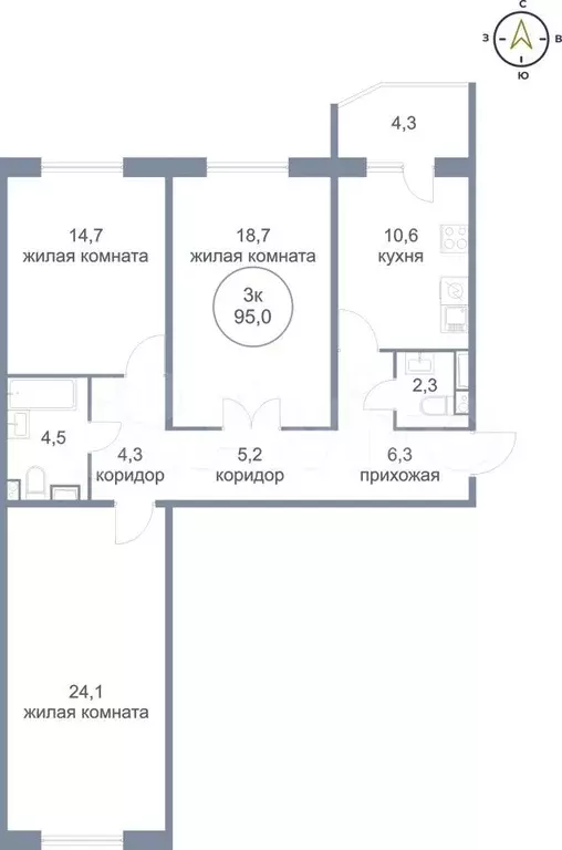 3-к. квартира, 95 м, 2/21 эт. - Фото 0