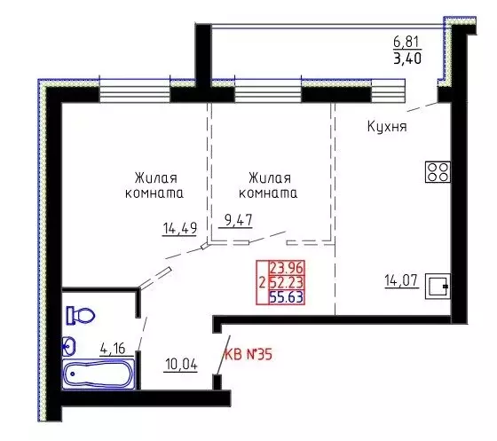 2-комнатная квартира: Бийск, Ударная улица, 6/1 (55.63 м) - Фото 0