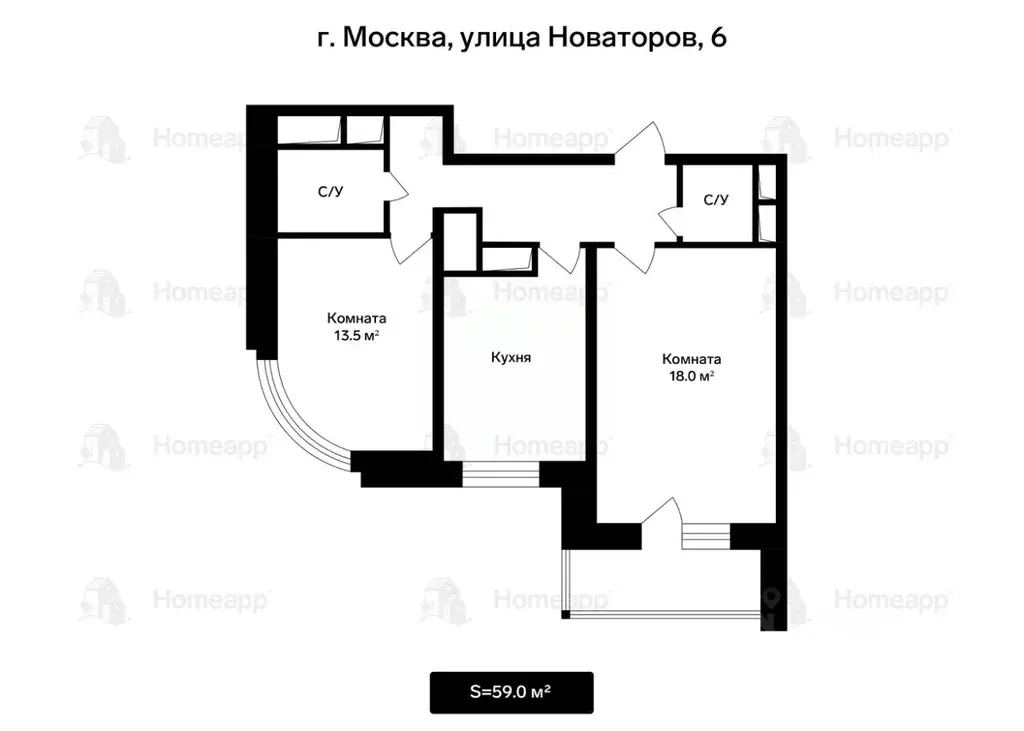2-к кв. Москва ул. Новаторов, 6 (58.9 м) - Фото 1