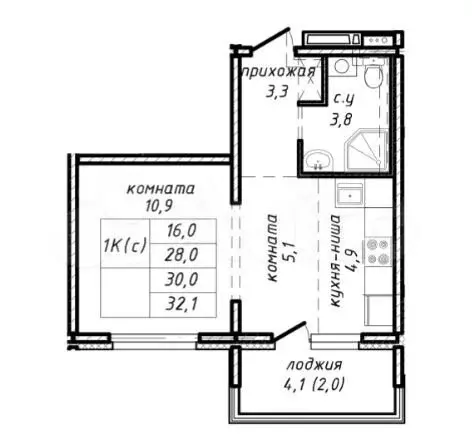 1-к. квартира, 30м, 2/17эт. - Фото 1