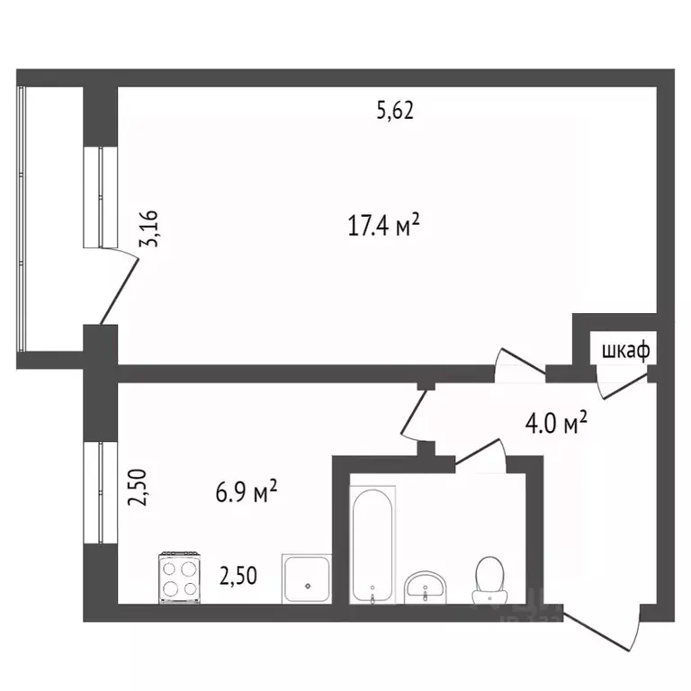 1-к кв. Вологодская область, Череповец Первомайская ул., 23 (31.5 м) - Фото 2
