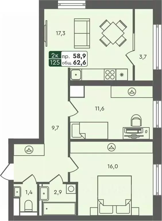 2-к кв. Курганская область, Курган Заозерный жилрайон, 6А мкр, 25/4 ... - Фото 1