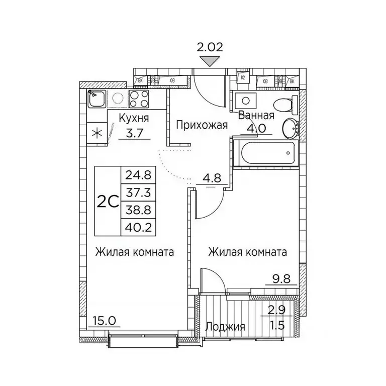 2-к кв. Приморский край, Владивосток ул. Расула Гамзатова, 7к2 (40.2 ... - Фото 1