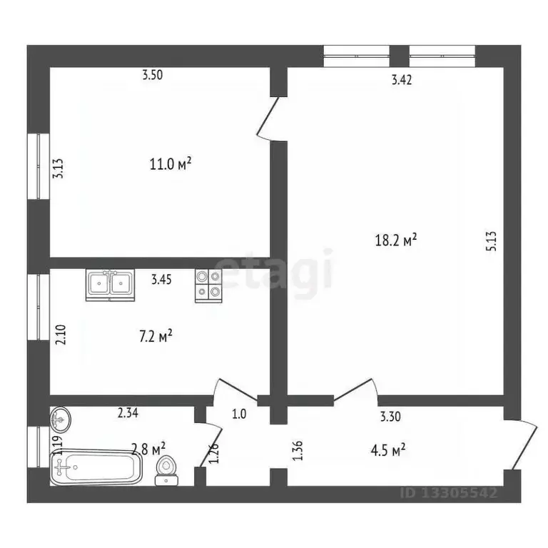 2-к кв. Кемеровская область, Кемерово ул. Спартака, 26 (45.0 м) - Фото 1