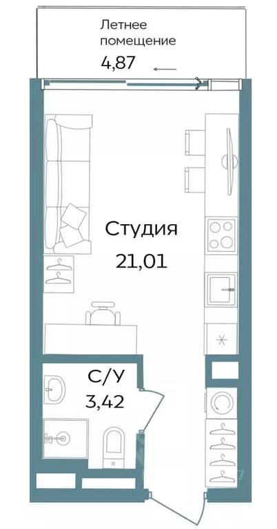 Студия Крым, Саки ул. Морская (29.3 м) - Фото 0