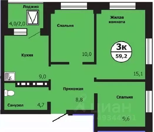3-к кв. Красноярский край, Красноярск ул. Лесников, 51Б (59.2 м) - Фото 0