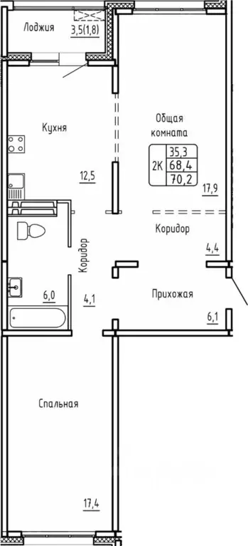 2-к кв. Новосибирская область, Новосибирск  (68.4 м) - Фото 0