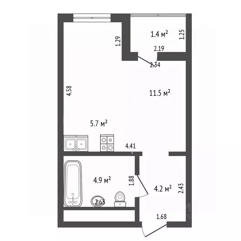 Студия Московская область, Одинцово ул. Маршала Бирюзова, 7к2 (27.0 м) - Фото 2
