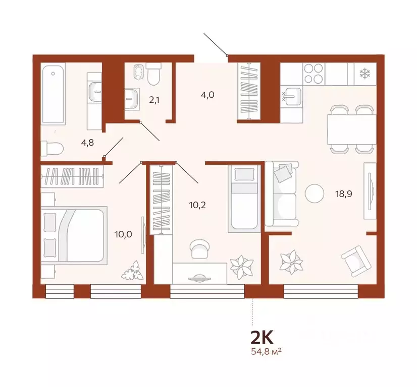 2-к кв. Тюменская область, Тюмень  (54.79 м) - Фото 0