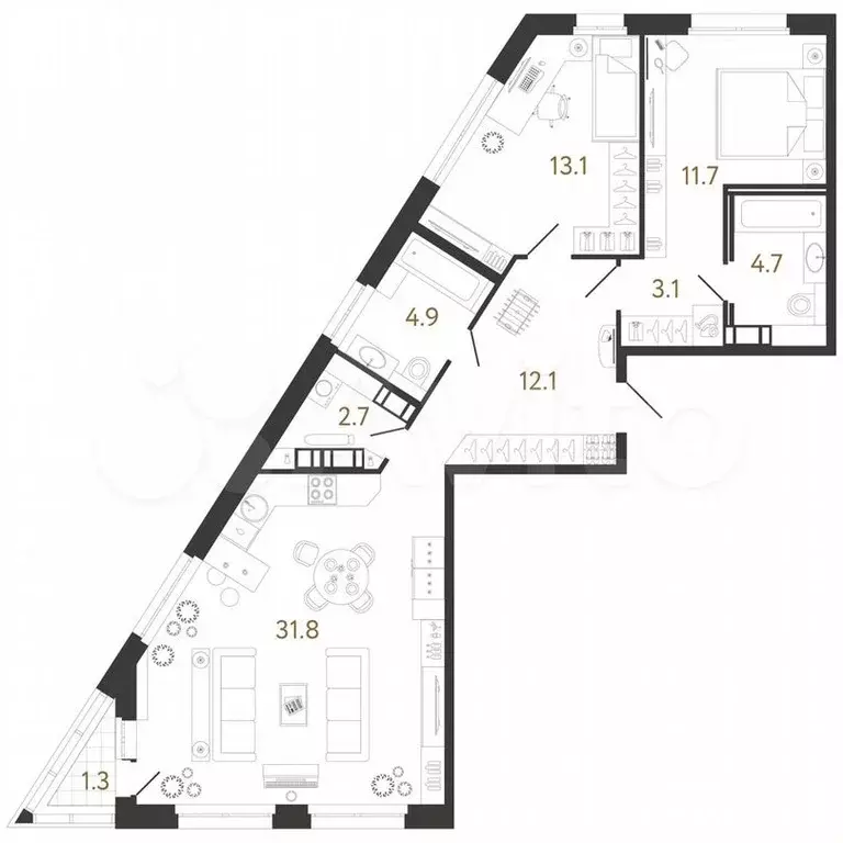 2-к. квартира, 84,1м, 12/14эт. - Фото 1