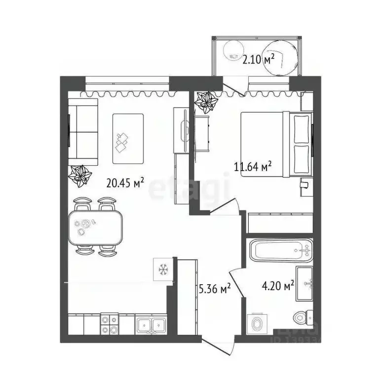 1-к кв. Тюменская область, Тюмень ул. Василия Шамова, 6 (42.7 м) - Фото 1
