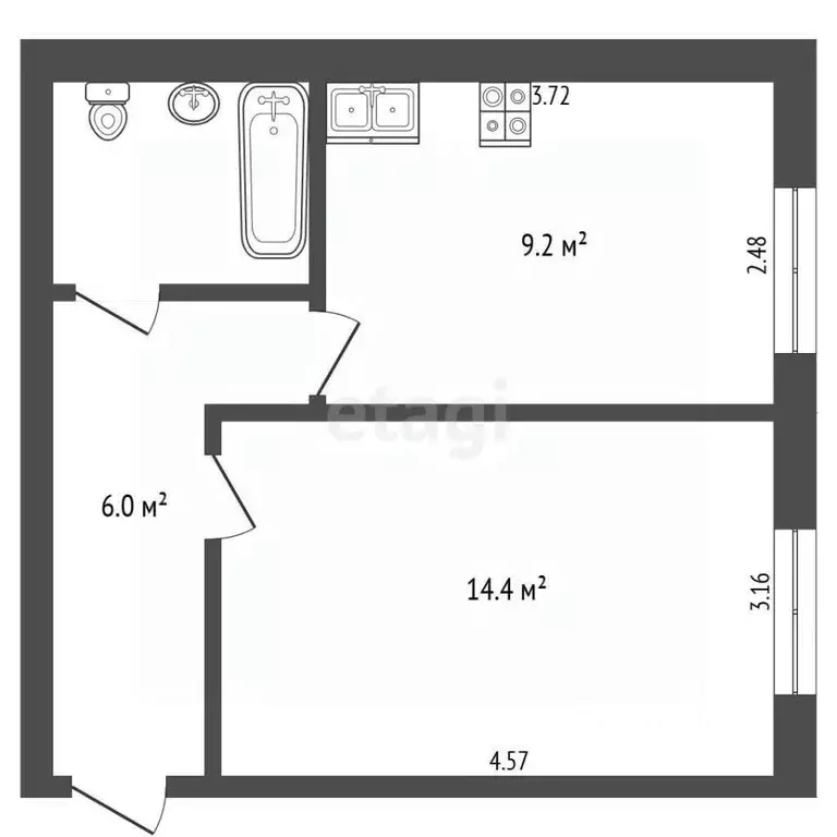 1-к кв. Ямало-Ненецкий АО, Муравленко Молодежная ул., 29 (32.7 м) - Фото 2