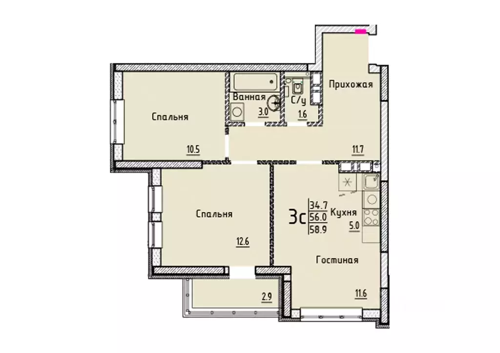 Свободной планировки кв. Саратовская область, Энгельс  (58.9 м) - Фото 0