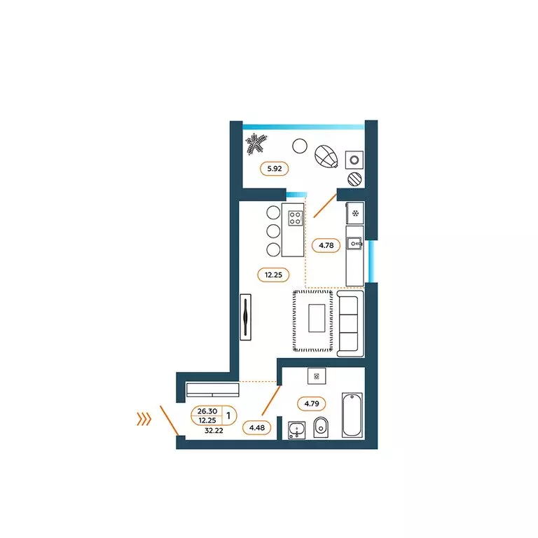 Квартира-студия: Батайск, Родная улица, 1 (32.6 м) - Фото 1