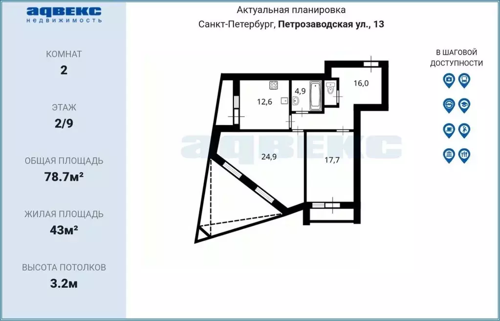 2-к кв. Санкт-Петербург Петрозаводская ул., 13 (78.7 м) - Фото 2