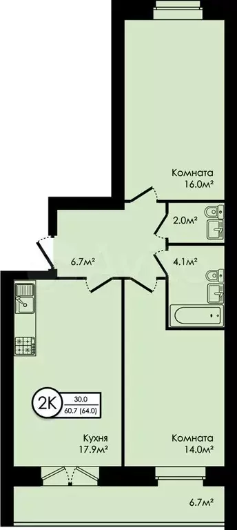 2-к. квартира, 64 м, 3/5 эт. - Фото 0