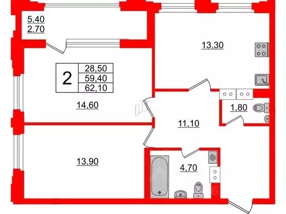 2-к кв. Санкт-Петербург Планерная ул., 99 (62.1 м) - Фото 0
