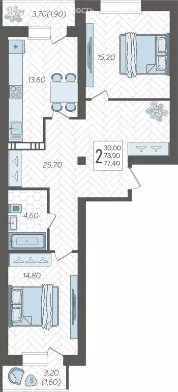 2-комнатная квартира: Горячий Ключ, улица Ярославского, 100В (77.4 м) - Фото 1