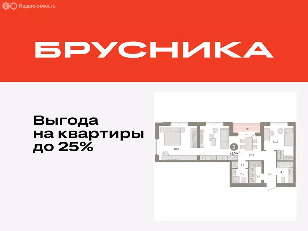 2-комнатная квартира: Тюмень, жилой комплекс На Минской (71.48 м) - Фото 0