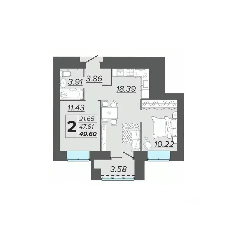 2-к кв. Брянская область, Брянск Архитектор жилой комплекс (49.6 м) - Фото 0