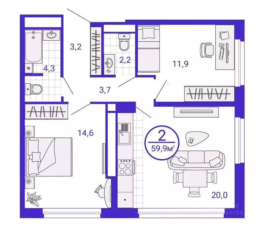 2-к кв. Свердловская область, Екатеринбург Уктус жилрайон, Астон ... - Фото 1