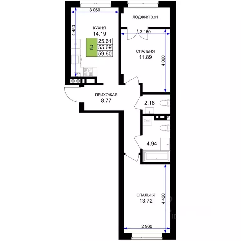 2-к кв. Калининградская область, Гурьевск Включи жилой комплекс (59.6 ... - Фото 0