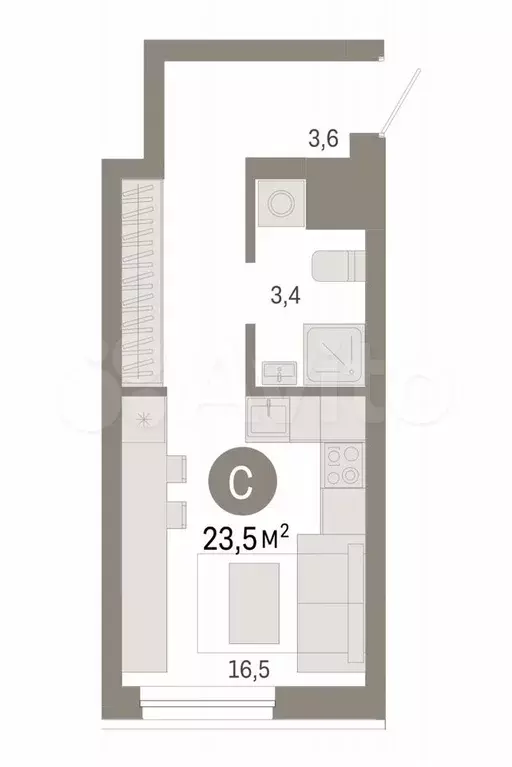 Квартира-студия, 23,5 м, 2/8 эт. - Фото 0