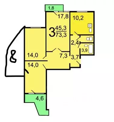 3-к кв. Москва Пятницкое ш., 45 (73.3 м) - Фото 2