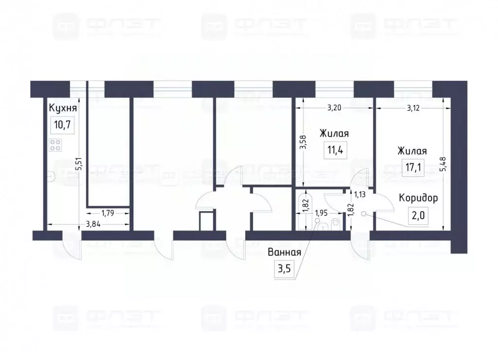 1-к кв. Татарстан, Казань ул. Чехова, 9 (44.7 м) - Фото 2