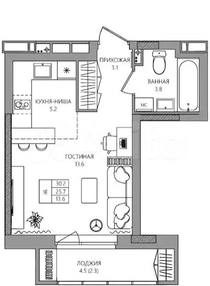 Квартира-студия, 28 м, 7/16 эт. - Фото 0