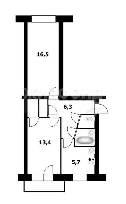 2-к. квартира, 46,7 м, 4/5 эт. - Фото 0