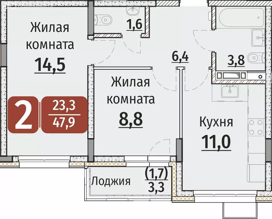 2-комнатная квартира: Чебоксары, Калининский район, жилой комплекс ... - Фото 0