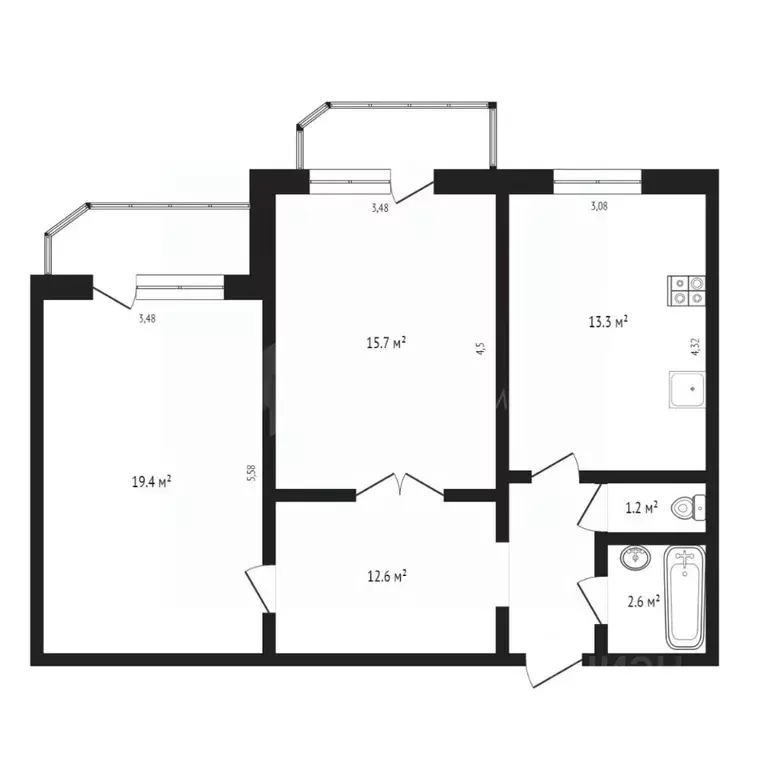 2-к кв. Тюменская область, Тюмень Севастопольская ул., 4 (67.0 м) - Фото 1