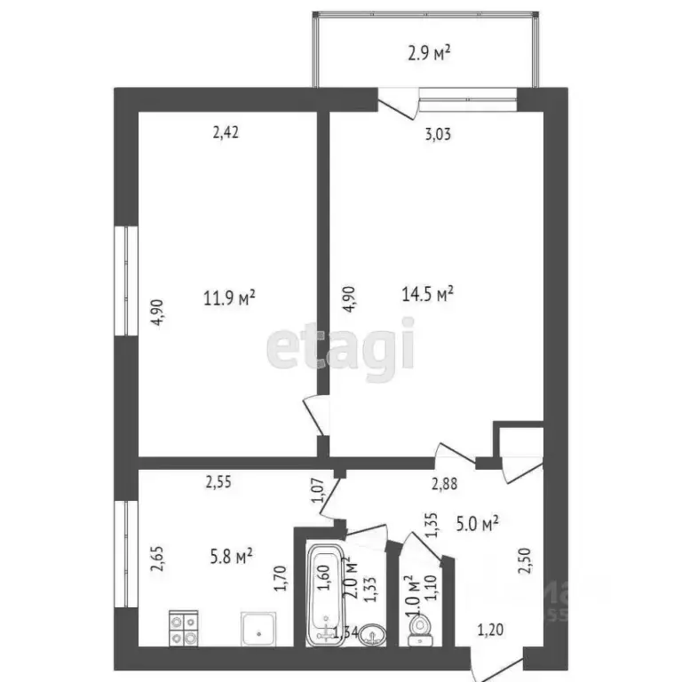 2-к кв. Самарская область, Самара Чернореченская ул., 14 (48.0 м) - Фото 2
