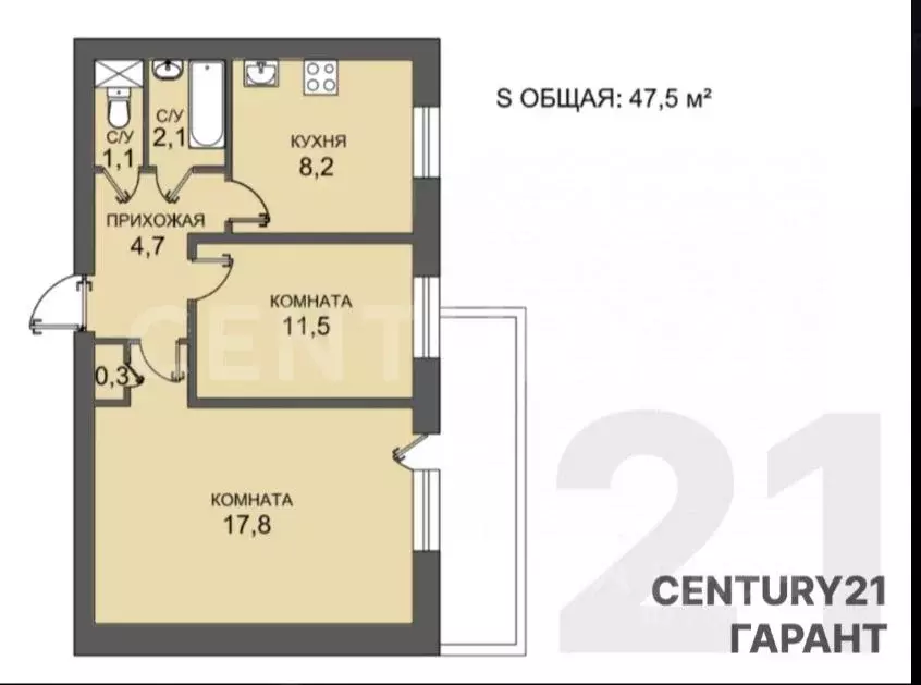 2-к кв. Санкт-Петербург ул. Генерала Симоняка, 17 (45.7 м) - Фото 2