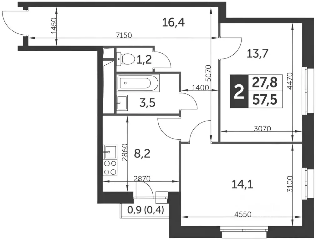 2-к кв. Москва ул. Красная Сосна, 3 (57.8 м) - Фото 1