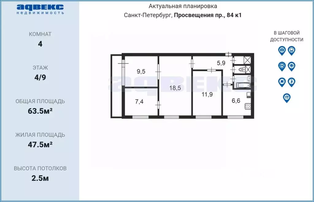 4-к кв. Санкт-Петербург просп. Просвещения, 84К1 (63.5 м) - Фото 2