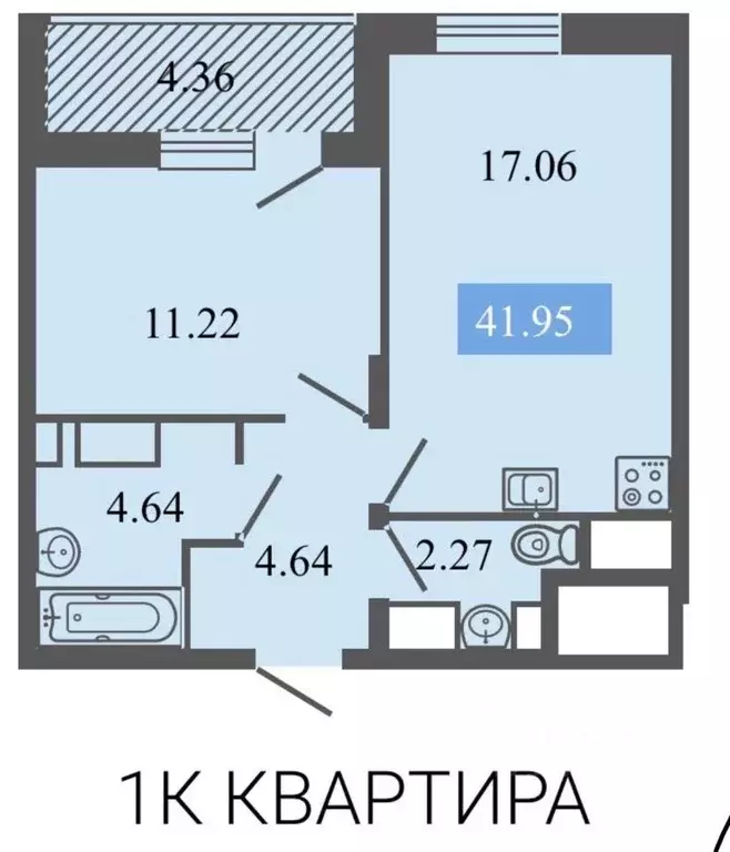 1-к кв. Санкт-Петербург ул. Типанова, 23с1 (41.9 м) - Фото 1