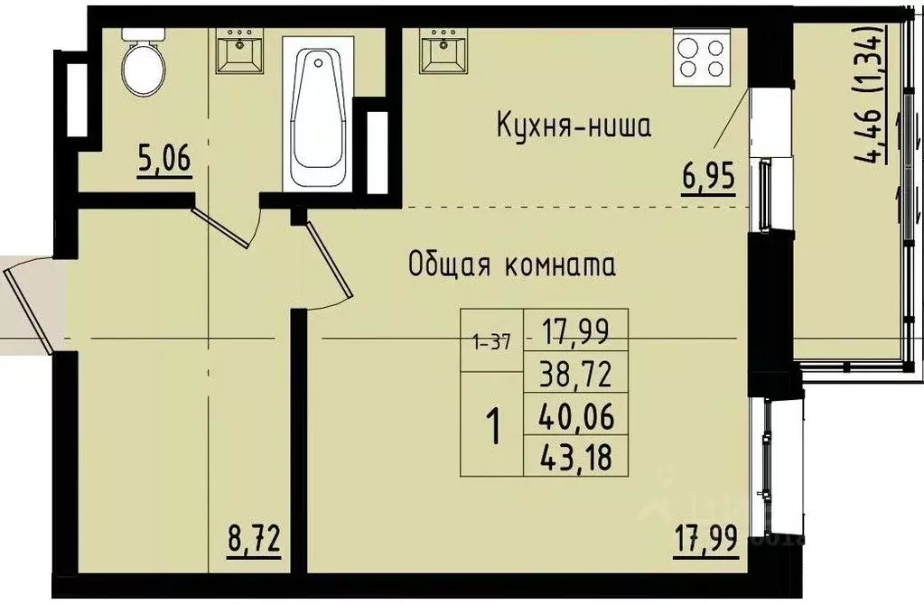 1-к кв. Саха (Якутия), Покровск ул. Орджоникидзе, 68 (40.06 м) - Фото 1