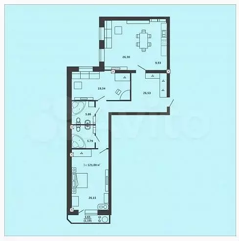 3-к. квартира, 121 м, 2/21 эт. - Фото 0