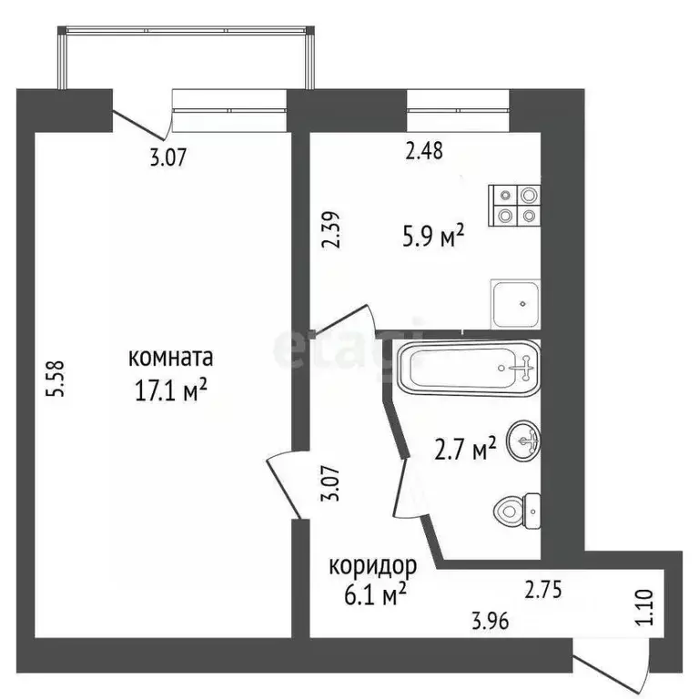 1-к кв. Ростовская область, Таганрог ул. Калинина, 119 (31.8 м) - Фото 1