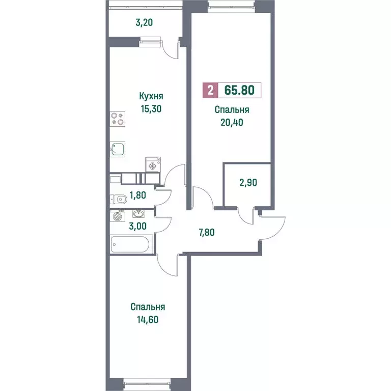 2-комнатная квартира: Мурино, Ручьёвский проспект, 1/24 (65.8 м) - Фото 1