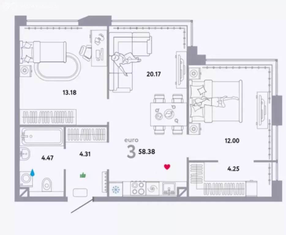 3-комнатная квартира: Москва, улица Мустая Карима, 12 (58.3 м) - Фото 1