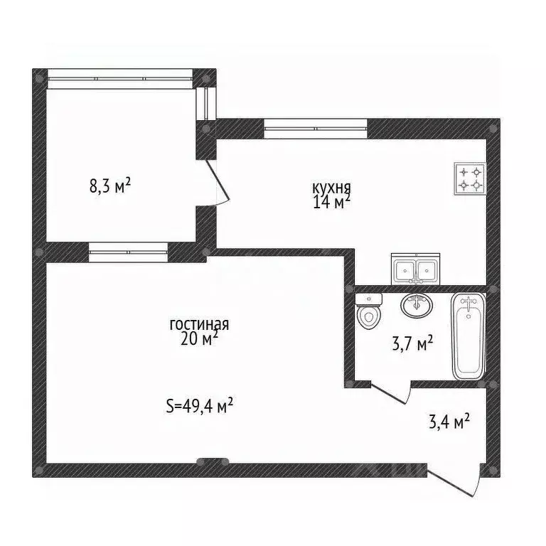 2-к кв. Башкортостан, Уфа пос. 3-я Пристань, ул. Прибельская, 32 (49.4 ... - Фото 2