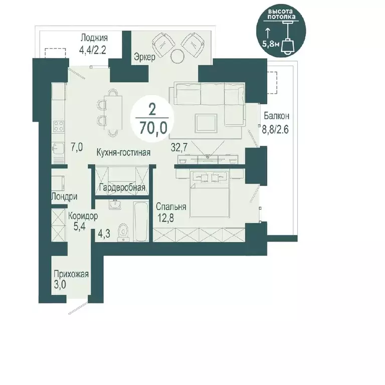 Продаётся 2-к квартира, 70 м - Фото 0